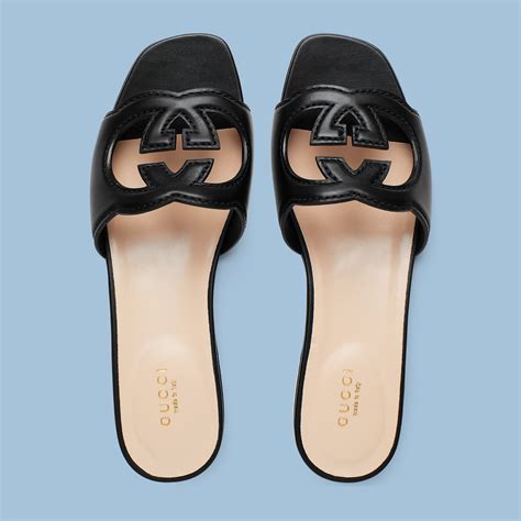 gucci womens black sandals|women's interlocking g slide sandal.